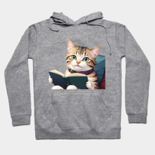 Funny Cute Kawaii Anime Book Lover Bookworm Reading Cat Hoodie